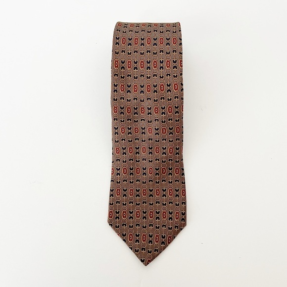Brooks Brothers 100% Silk Mens Tie Necktie Tan Gold Chain Print Classic USA Made - Picture 1 of 7